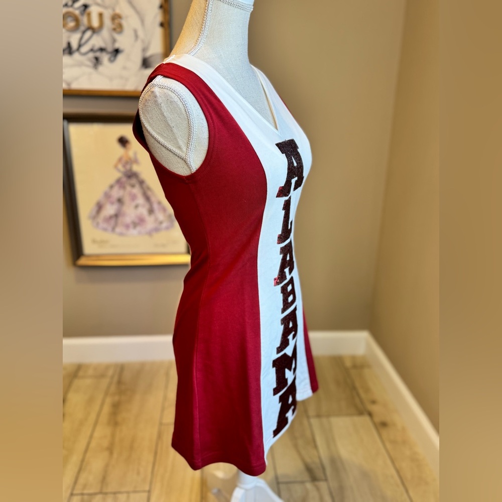 New! QUEEN OF SPARKLES Crimson and White Sequin Alabama Mini Dress - Picture 7 of 9
